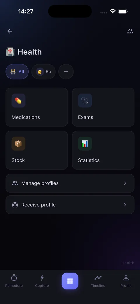 Health hub with profiles