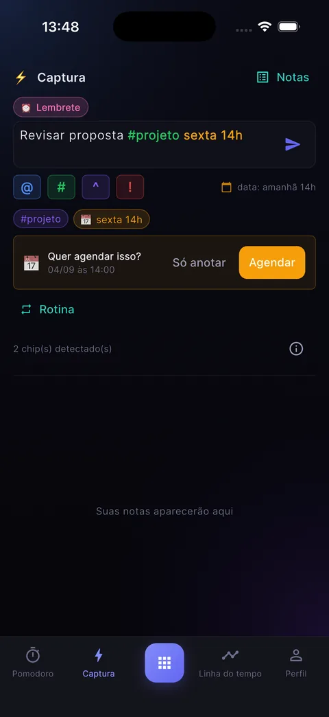 Lista de notas capturadas
