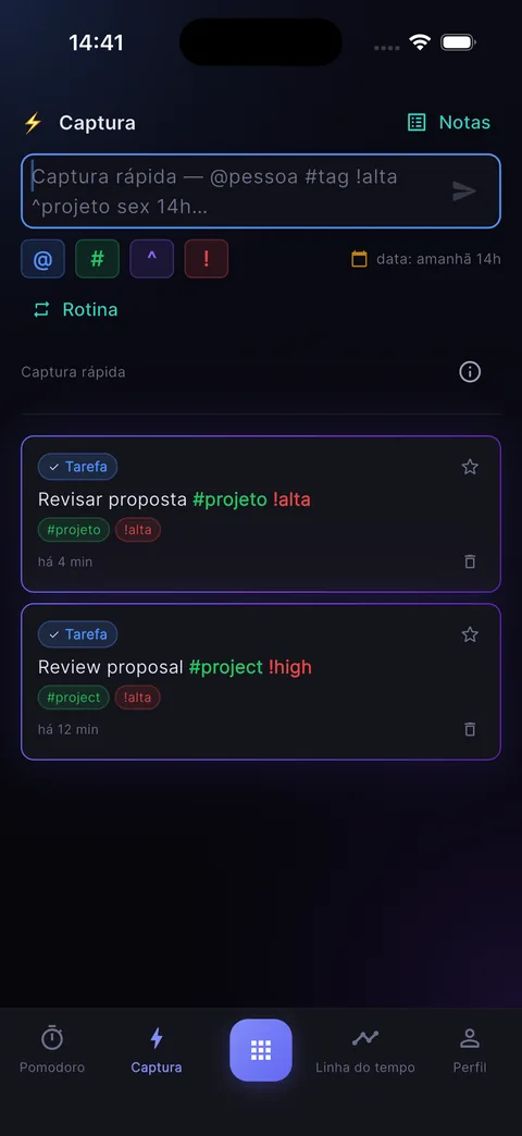 Tela de Notas: captura detectando tag e data