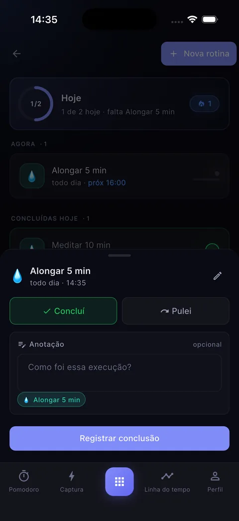 Folha de conclusão de rotina