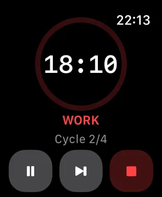 Watch: a focus block running, cycle 2 of 4
