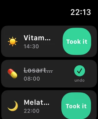 Watch: a dose marked as taken