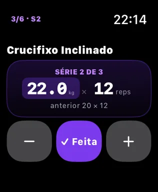 Watch: série em andamento, com carga e repetições